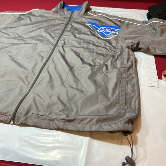 PONY GRAY zip Windbreaker jacket Drawstring hem Pockets blue white pony logo 2XL - Picture 3 of 16